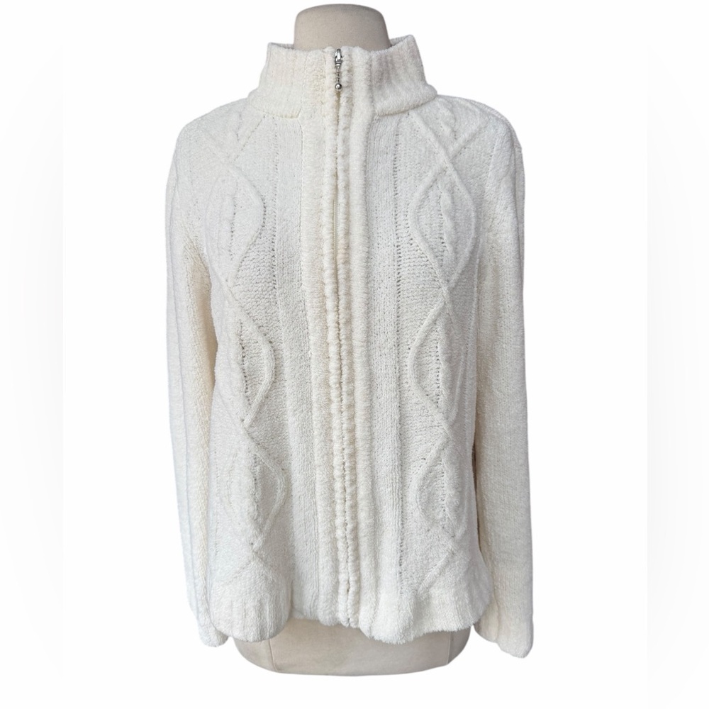 Y2K Christopher & Banks Ivory Cable-Knit Full Zip Cardigan - Picture 1 of 6